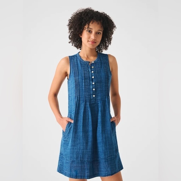 Faherty Dresses & Skirts - Faherty Women’s Dream Cotton Gauze Isha Dress Blue Size S Mini Sleeveless